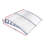 Instahut Window Door Awning Canopy 1.5mx2m Transparent Sheet Grey Plastic Frame AWN-15X2-CLR