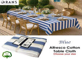 Rans Blue Alfresco Stripes Cotton Tablecloth - Choose from 2 sizes 150cm x 250cm V442-RAN-TABLEC-ALFRESCO250CM-BLUE-RE