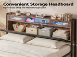 Artiss King Bed Frame with LED Lights and Storage Headboard Charging Station BFRAME-J-MEL-K-BK-AB