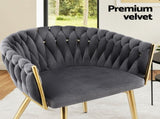 Artiss 1x Dining Chair Armchair Cafe Kitchen Lounge Chairs Velvet Weaving Grey UPHO-C-DIN-01-VEL-GY
