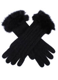 Dents Womens Lambswool Angora And Nylon Blend Cable Knit Gloves With Fur Cuff - Black V563-6-4224-BLACK-ONE_SIZE