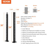 VEVOR Cable Railing Post, 36" x 1" x 2" Angled Hole Stair Railing Post, 10 Pre-Drilled Holes, SUS304 V952-1JZLGZHS91424HS5GV0