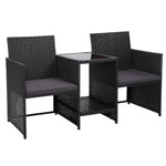 Gardeon Outdoor Setting Wicker Loveseat Birstro Set Patio Garden Furniture Black ODF-LOVESEAT-S-BK