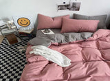 Light grey and pink Washed Cotton Bedding Set - Solid Color Fitted Sheet Style, 4-Piece Set for 1.5m V888-ELOSUNG48722