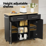 Artiss Kitchen Island Trolley Rolling Serving Cart Storage Drawer Cabinet 100cm Black FUR-S-KI-100-BK-AB