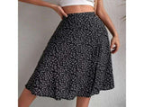 Women'S Summer High Waisted Flowy Slit Midi Skirts Casual Boho Floral Beach Skirt Blue M V1192-AZ-W-20815