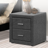 Artiss Bedside Table 2 Drawers Fabric - CADEN Grey BFRAME-E-BSIDE-GY