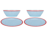 4Pcs/Set Salad Bowl Dish Light Blue Grid Pattern Imitation Porcelain Snack Plate Tableware V1294-YM0718-3118200282711