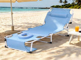 Gardeon Sun Lounger 5 Position Folding Tanning Chair with Face Hole Blue FF-LOUNGE-HOLE-BU