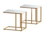 Artiss C Shaped End Table Set of 2 Coffee Table Side Table White & Gold FURNI-G-IND-COF-MB-WHX2