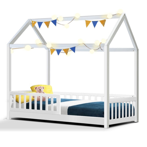 Artiss Bed Frame Wooden Kids House Frame White ROCK WBED-F-HOUSE-ROCK-S-AB