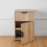 PORTO BEDSIDE TABLE - NATURAL OAK - SLIM - PULL BLACK V164-ECS13STB03B