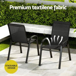 Gardeon 3PC Outdoor Bistro Set Patio Furniture Table and Chairs Stackable Black FF-STA-ST606-3PC