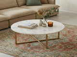 White Marble Effect Round Coffee Table with Gold Legs V264-TAB-719C-WHE-GD