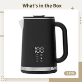 Black electric kettle, 1.7L stainless steel kettle, 1500W rapid heating, with LED display, V1197-JY-071601