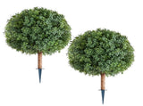 Artificial Topiary Boxwood Trees with Ground Spike, 2 Set 686mm Faux Shrubs & Bushes Potted Plants, V952-DDMJCRGXJHYMXNYUV001V0