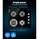 Devanti Gas Cooktop 60cm Stove Hob Black CT-GAS-4SDB-BK