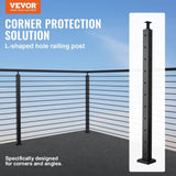 VEVOR Cable Railing Post, 36" x 1" x 2" Steel L-Shaped Hole Corner Railing Post, 10 Pre-Drilled V952-1JZLGZHS9142UYBR4V0