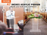 Acrylic Podium, 47" Tall, Clear Acrylic Podium Stand with Wide Reading Surface & Storage Shelf, V952-CTSJTYKLBST47YW3EV0