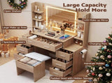 Artiss Dressing Table Vanity Desk Set Stool LED Charging Station Wood FURNI-N-DRESS03-WD-ABC