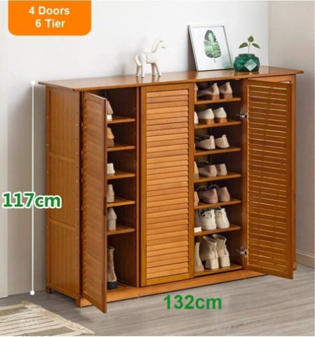 4 Doors 6 Tier without Drawer Tier Bamboo Large Capacity Storage Hallway Shelf Shoe Rack Cabinet V255-4D-6T-WDR