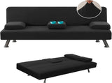 4 Pieces Stretch Futon Covers Sofa Bed Slipcover with Removable Armrests and Cupholders Covers V1258-DP02-F-631