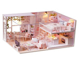 DIY Miniature Dollhouse Kit Wooden Hand-assembled Toy Set Tiny House Model with Furniture LED Light V1294-YM0901-LMH00182-B
