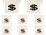 Pack of 8 Fabric Bags - Small Dollar Sign - Drawstring - Coin Pocket - Storage Accessories V1189-WXFBOL-14-1