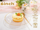 100 Pack Clear Gold Plastic Dessert Plates, 6Inch Clear Gold Small Appetizer Plates With Hammered, V1258-DP02-WO-486