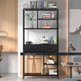 Metal Bookcase With Drawers, Dark Walnut & Black, 90x30x180cm, 6 Shelves V178-59361