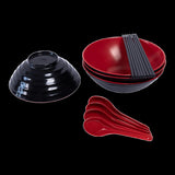 12 Piece Ramen Noodle Bowl with Spoon and Chopsticks Black Red V63-932061