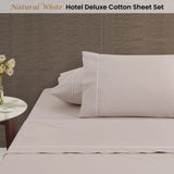 Accessorize White/Natural Piped Hotel Deluxe Cotton Sheet Set Super King V442-HIN-SHEETS-HOTELPIPED-WHITENATURAL-SK