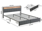 Double Bed Frame with 2 Storage Drawers and LED Lights Headboard, Upholstered Bed Frame with V1127-AU-2452DB-GRY