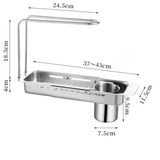 Stainless Steel Sink Drying Rack Expandable Retractable Dish Drainer with Sponge Holder & V1366-AZ2-W-11863