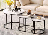 Artiss Nesting Coffee Table Set of 3 Round Stackable Side End Tables Marble Finish White FUR-V-COF-04-MBWH