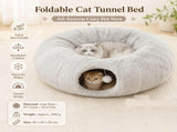 Grey Foldable Cat Tunnel Bed - Plush 2-in-1 Pet Nest with 26cm Wide Opening, Non-Slip Base and V888-ELOSUNG53674