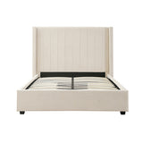 King Size High Rise Headboard Linen Beige Fabric Four MDF Drawers with Wheels Bed Frame V43-BED-ALEX-KBG