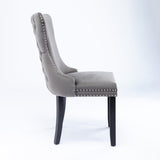 4x Velvet Upholstered Dining Chairs Tufted Wingback Side Chair with Studs Trim Solid Wood Legs for V226-SW8809GY-2