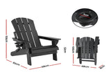 Gardeon Outdoor Chairs Folding Adirondack Beach Chair HDPE Sun Lounge Patio Furniture Garden Black FF-BEACH-HEFD-BK
