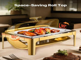 Roll Top Chafing Dish Buffet Complete Set, 9Qt Stainless Steel Chafer with Full Size Pan, Rectangle V952-ZFXQFGK1JTJSEAIBSV0