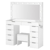 Levede Dressing Table LED Makeup Mirror Stool Set Vanity Desk Cabinet 10 Drawers VM1031-WH-AU