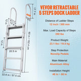 Dock Ladder, Retractable 5 Steps, 350 lbs Load Capacity, Aluminum Alloy Pontoon Boat Ladder with V952-MTZTSSSWJFHXJQFTNV0