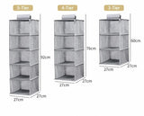 Cotton Linen Multi-Tier Hanging Garment Caddy, 5 Tier, Grey, Easy Clothing Organisation V1221-XM-LB2098-ZS50