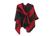 Eye-catching Layering Shawl, Thick Vertical Contrast Stripe Design, Black Red V1221-XM-LB2153-ZS57