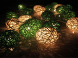 1 Set of Green n White 5cm Rattan Cane 50 Ball Battery Powered LONG 5m String Lights Christmas Gift V382-GREENWHITERATTBALLBATT50