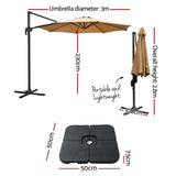 Instahut 3m Outdoor Umbrella w/Base Cantilever Beach Roma 360 Degree Tilt Beige UMB-ROMA-BASE-50N-BG