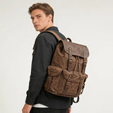 Retro Waxed Canvas Backpack, Crazy Horse Leather Large Capacity, Waterproof Outdoor Travel, V1232-FBSJB-004