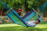 Mayan Legacy Queen Size Outdoor Cotton Mexican Resort Hammock No Fringe in Oceanica Colour V97-RNFOCEANICA