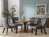 4x Velvet Dining Chairs Upholstered Tufted Kithcen Chair with Solid Wood Legs Stud Trim and V226-SW1901GY-2