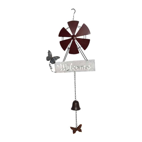 Hanging Welcome Windmill w Bell Butterflies 88cm V637-06986WEL